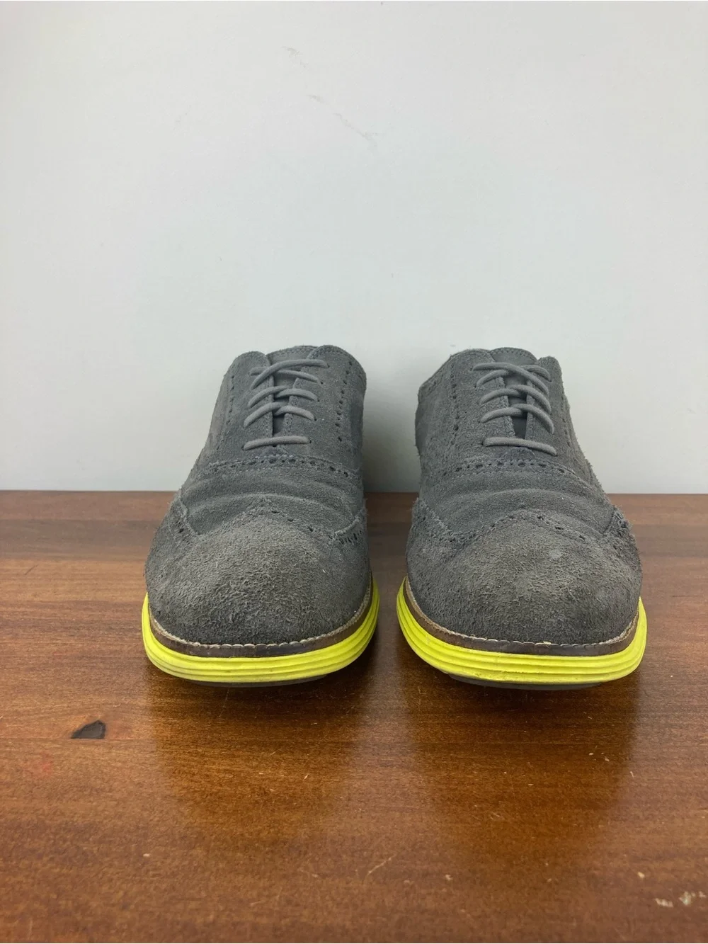Cole Haan Grand Os Lunargrand Wingtip Suede Oxford Gray Volt C10226 Men Size 13M